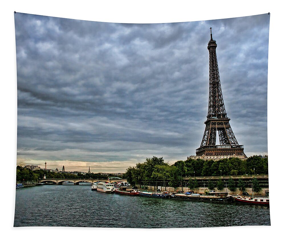 Eiffel Tapestry featuring the photograph Cloudy Evening in Paris by Heather Applegate