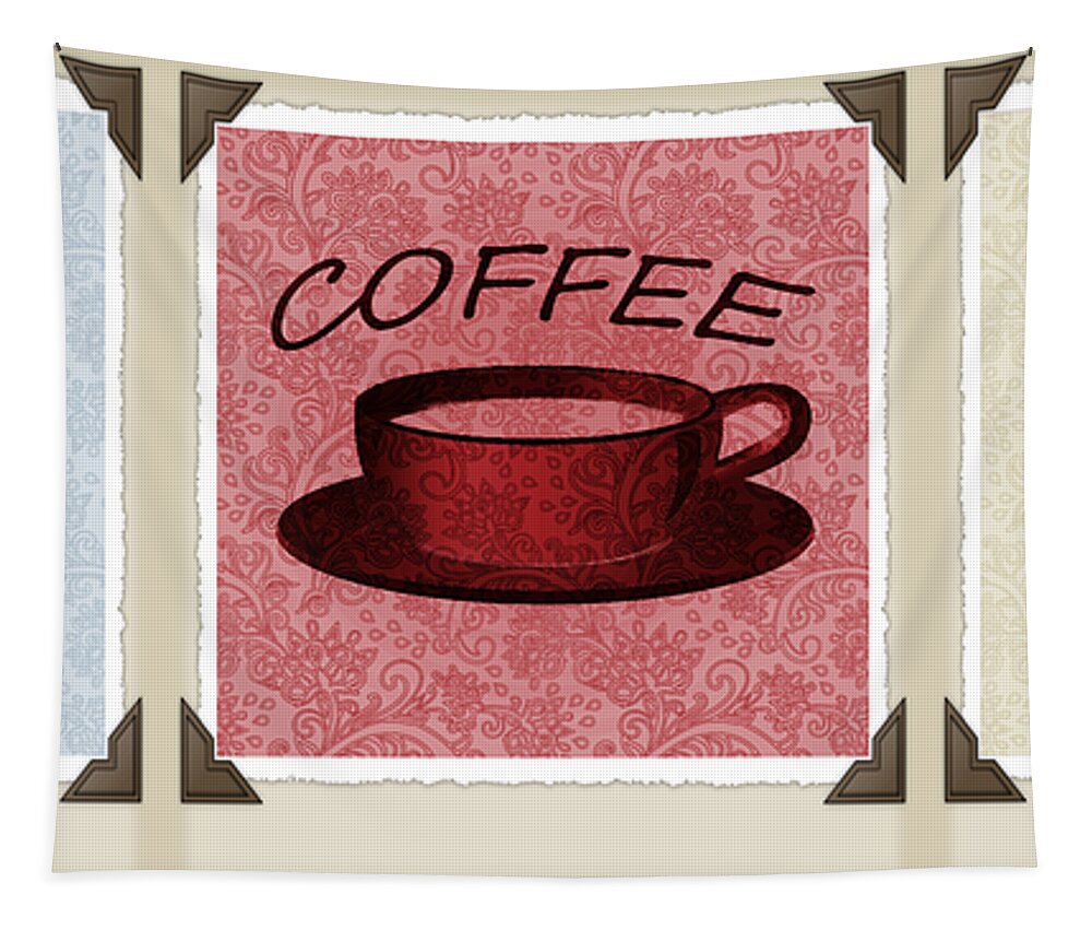 Coffee Tapestry featuring the digital art Coffee Flowers Scrapbook Triptych 2 by Angelina Tamez