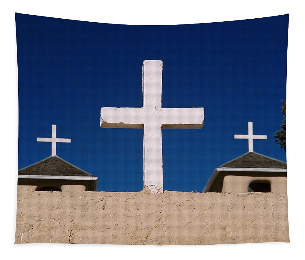 Taos Tapestry featuring the photograph Crosses Of San Francisco De Asis by Ron Weathers
