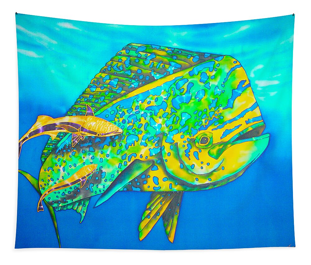 Mahi Mahi Tapestry featuring the painting Dorado and Remoras - Dorado Fish by Daniel Jean-Baptiste