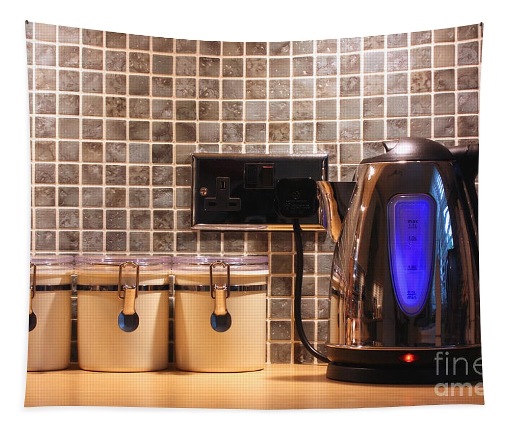 Kitchen Tapestry featuring the photograph Electric kettle and cup by Simon Bratt