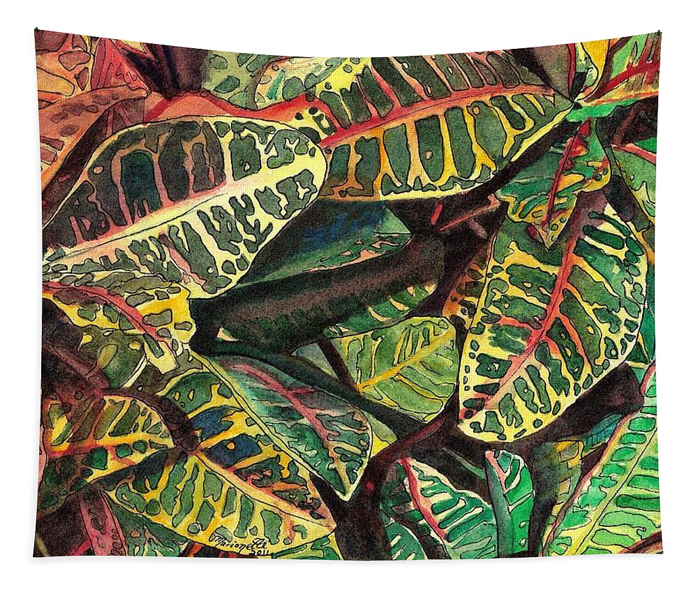 Croton Tapestry featuring the painting Elena's Crotons by Marionette Taboniar