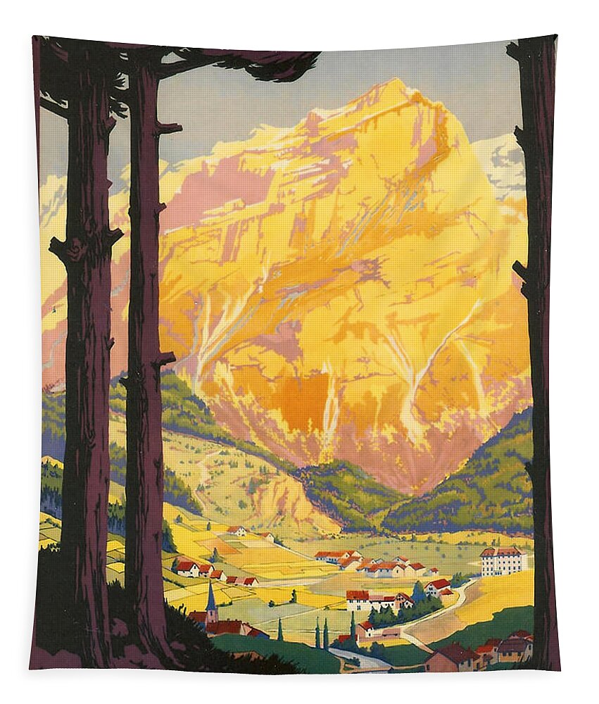 Vintage Travel Tapestry featuring the digital art En Tarentaise - Vintage French Travel by Georgia Clare