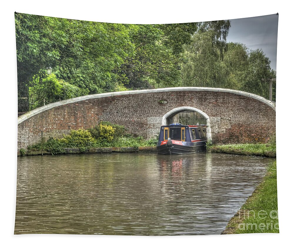 Canal Tapestry featuring the photograph English canal scene by Steev Stamford