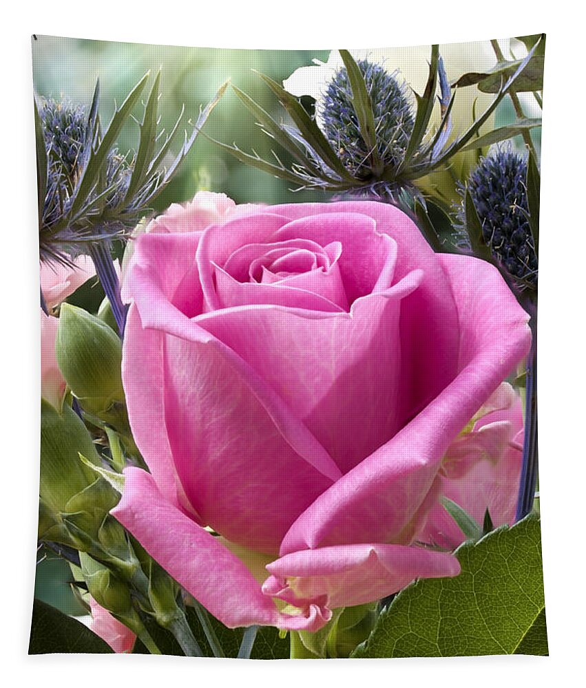 Flower Tapestry featuring the photograph English pink rose close up by Simon Bratt