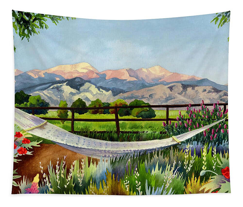 Rocky Mountain Painting Tapestry featuring the painting Evening in Paradise by Anne Gifford