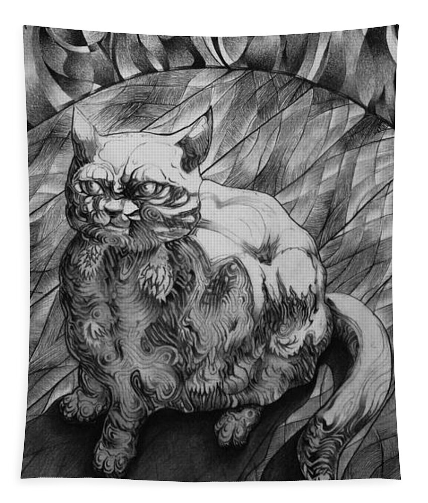 Art Tapestry featuring the drawing Fat Cat Fur Ball by Myron Belfast