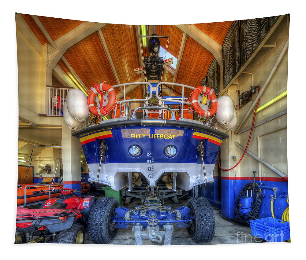 Yhun Suarez Tapestry featuring the photograph Filey Lifeboat by Yhun Suarez