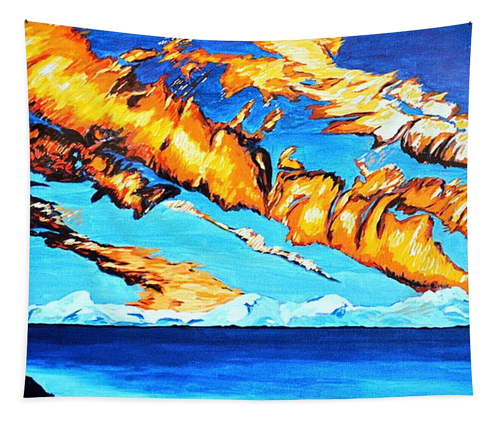 Sky Tapestry featuring the painting Fire Clouds by Gregory Merlin Brown