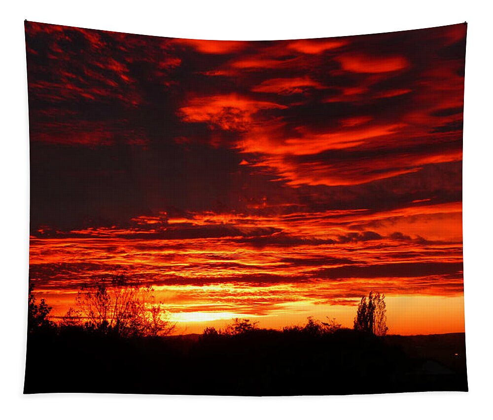 Sunset Tapestry featuring the photograph Firey Idaho Sunset by Jo Sheehan
