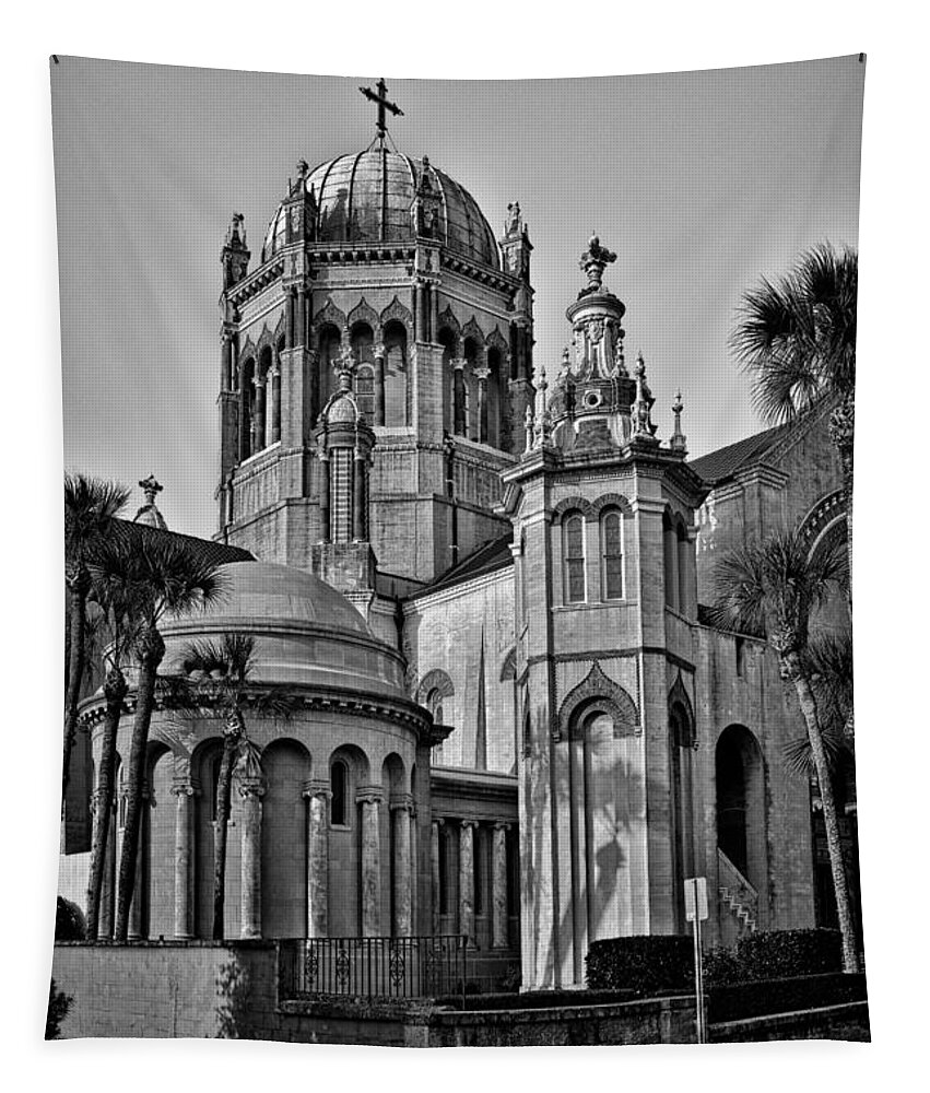 Flagler Tapestry featuring the photograph Flagler Memorial Presbyterian Church 3 - BW by Christopher Holmes