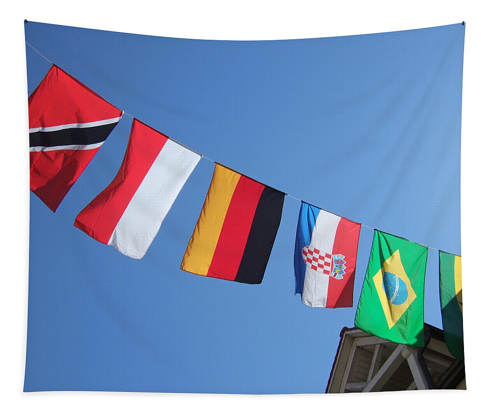 Flags Tapestry featuring the photograph Flags of different countries by Matthias Hauser