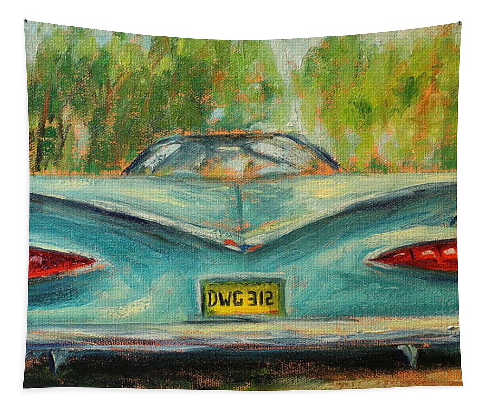 Junk Yard Art Tapestry featuring the painting Flat tire by Daniel W Green