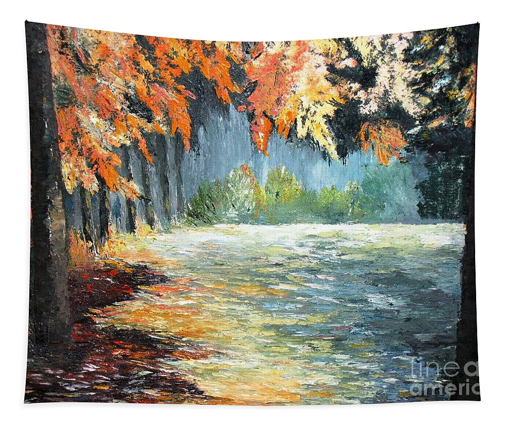 Forest Tapestry featuring the painting Forest in Fall by Amalia Suruceanu