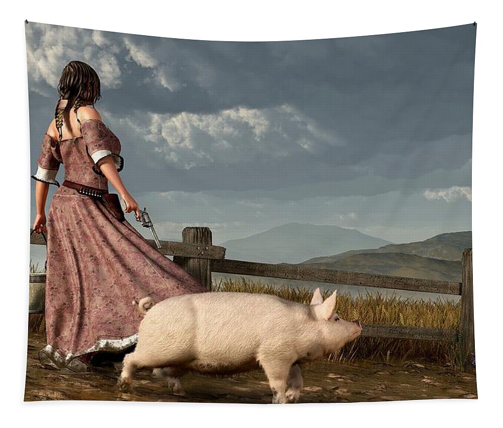 Pig Tapestry featuring the digital art Frontier Widow by Daniel Eskridge