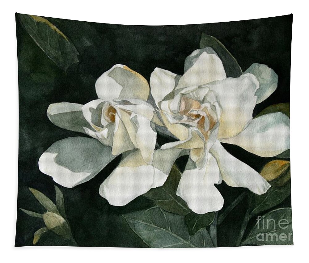 Flowers Tapestry featuring the painting Gardenia Duo 1 by Jan Lawnikanis