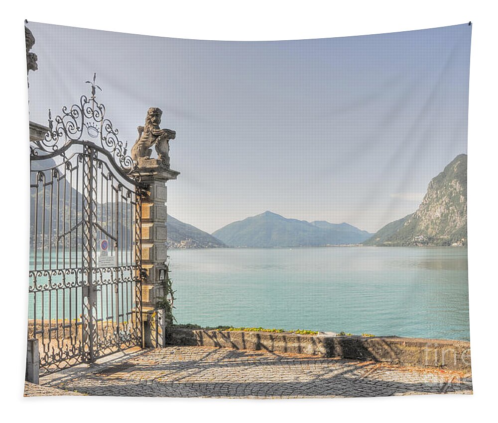 Gate Tapestry featuring the photograph Gate on the lake front by Mats Silvan