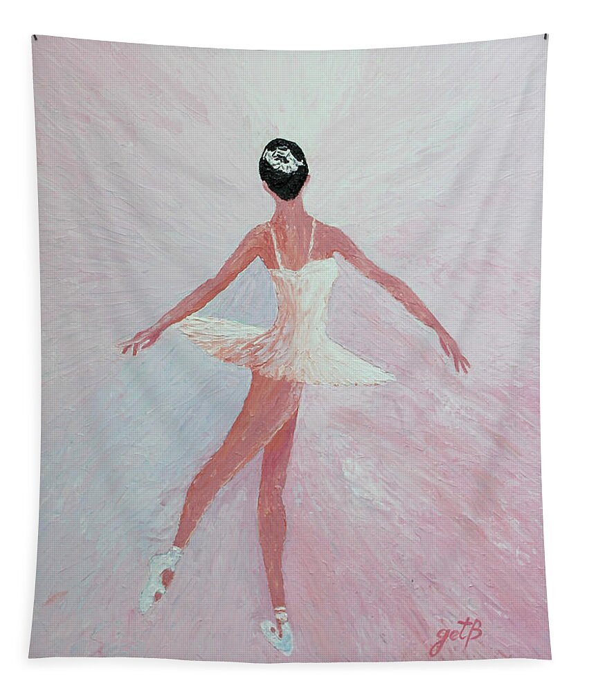 Ballerina Tapestry featuring the painting Glowing Ballerina original palette knife by Georgeta Blanaru