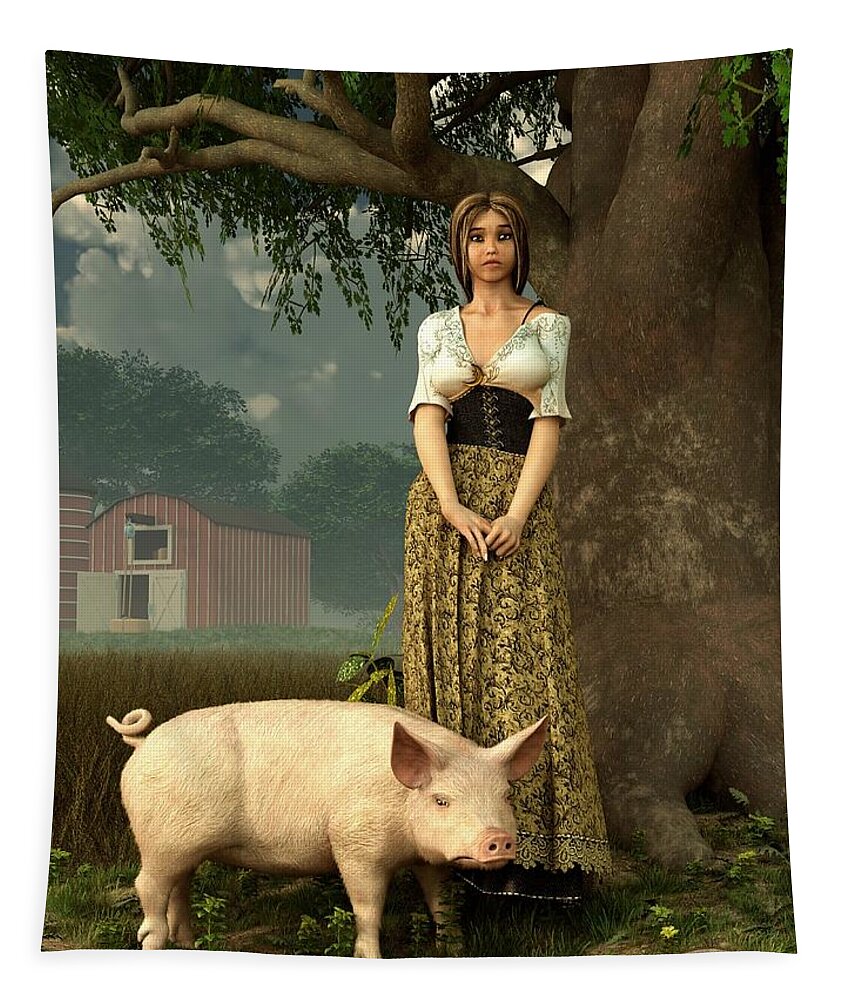 Pig Tapestry featuring the digital art Guard Pig by Daniel Eskridge