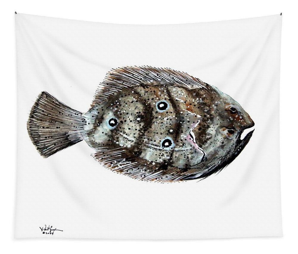 Flounder Tapestry featuring the painting Gulf Flounder by J Vincent Scarpace