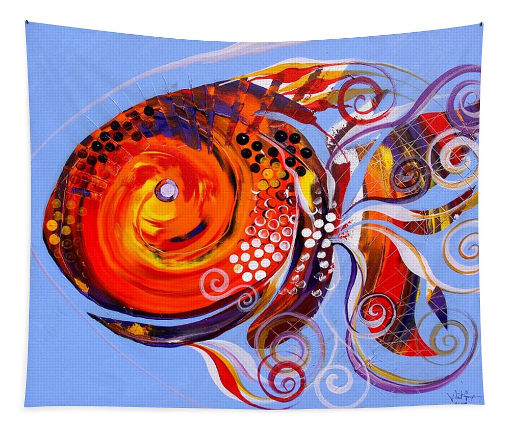 Fish Paintings Tapestry featuring the painting Happy Rainbow Fish by J Vincent Scarpace