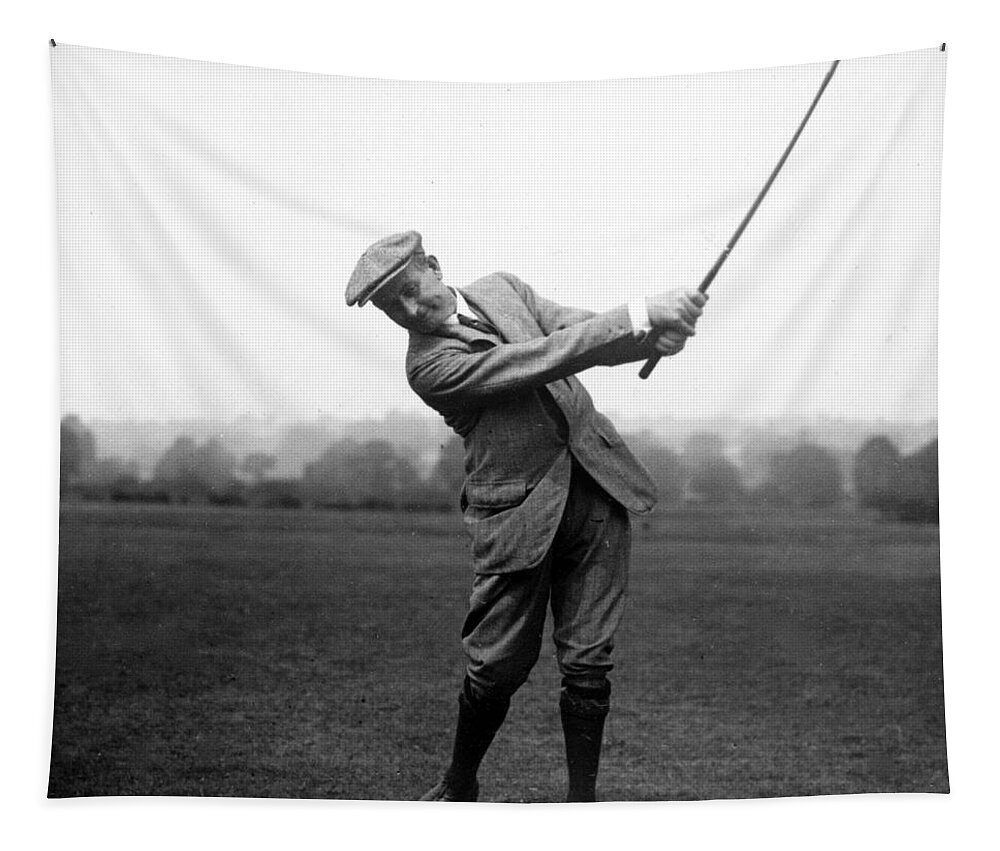 harry Vardon Tapestry featuring the photograph Harry Vardon swinging his golf club by International Images