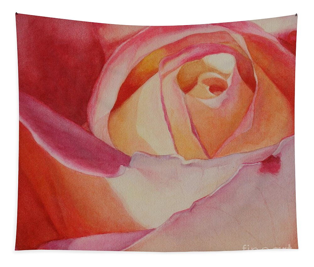 Flowers Tapestry featuring the painting Heart of a Rose 3 by Jan Lawnikanis