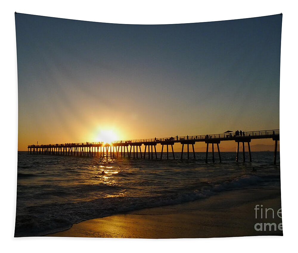 Hermosa Beach Sunset Tapestry featuring the photograph Hermosa Beach Sunset by Nina Prommer