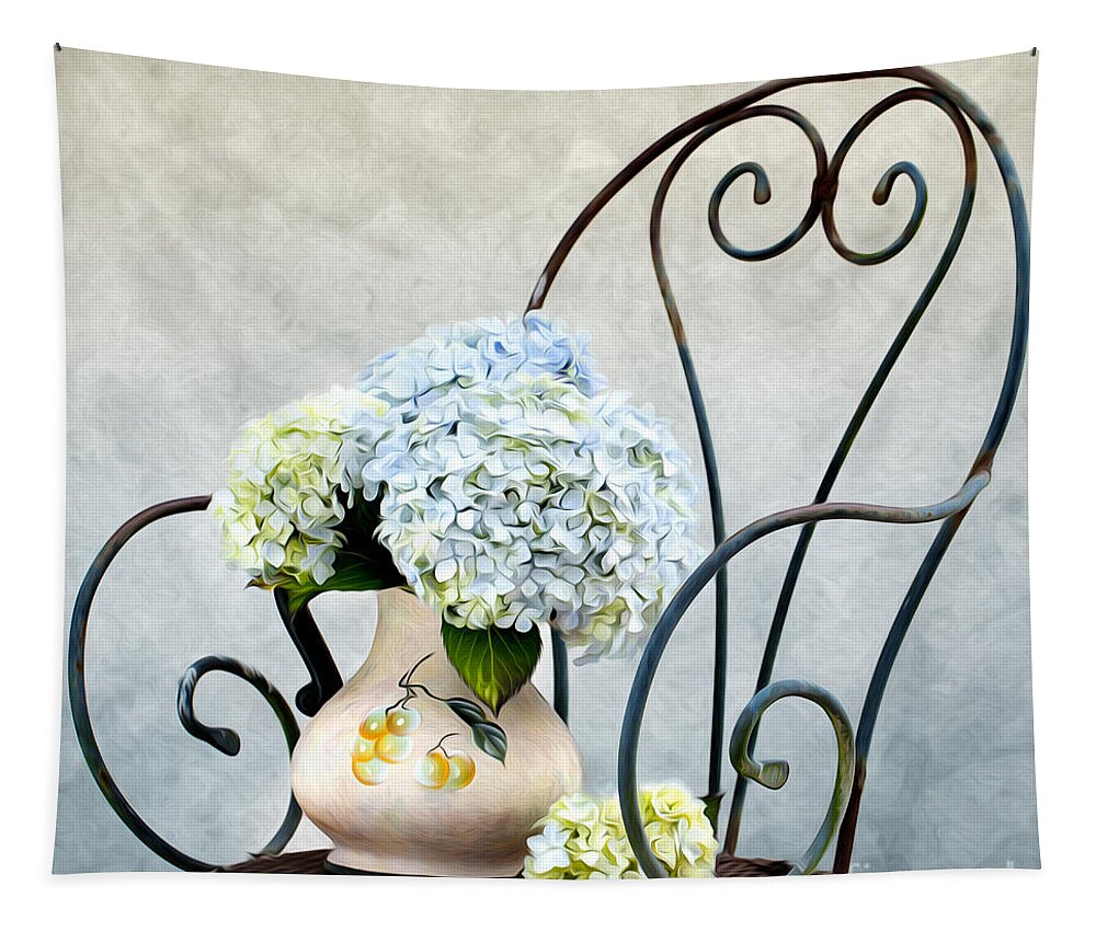 Hortensia Tapestry featuring the painting Hortensia Flowers by Nailia Schwarz
