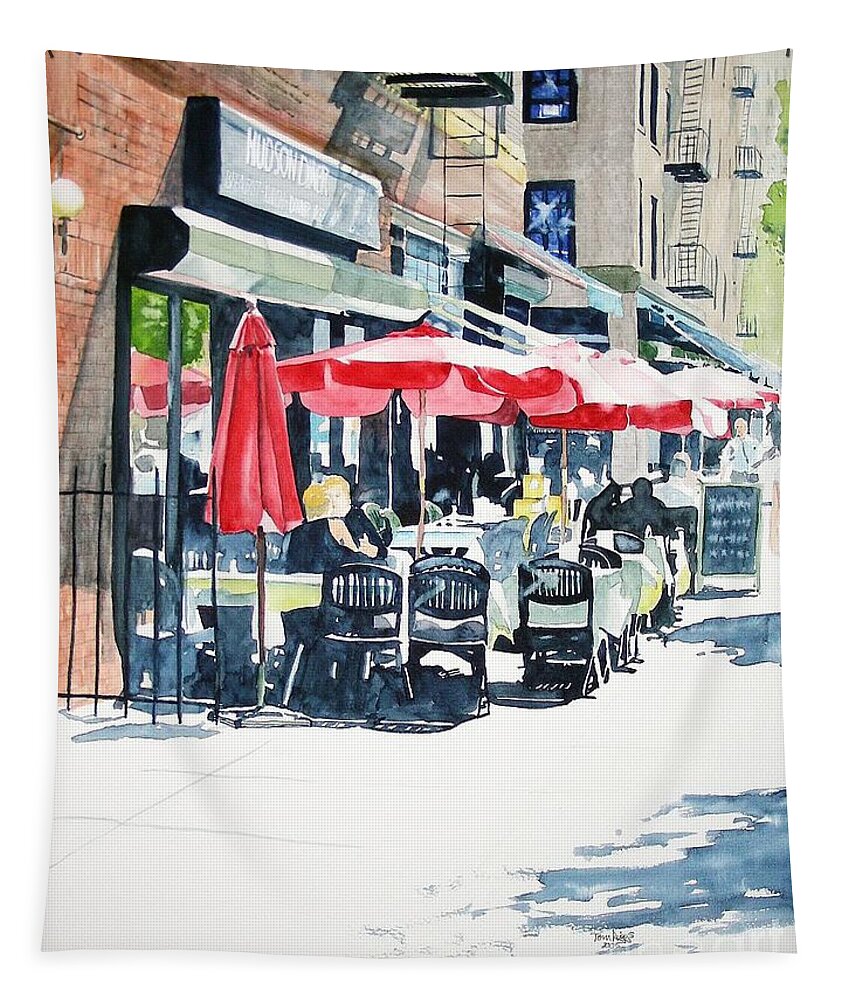 Watercolor Tapestry featuring the painting Hudson Diner by Tom Riggs