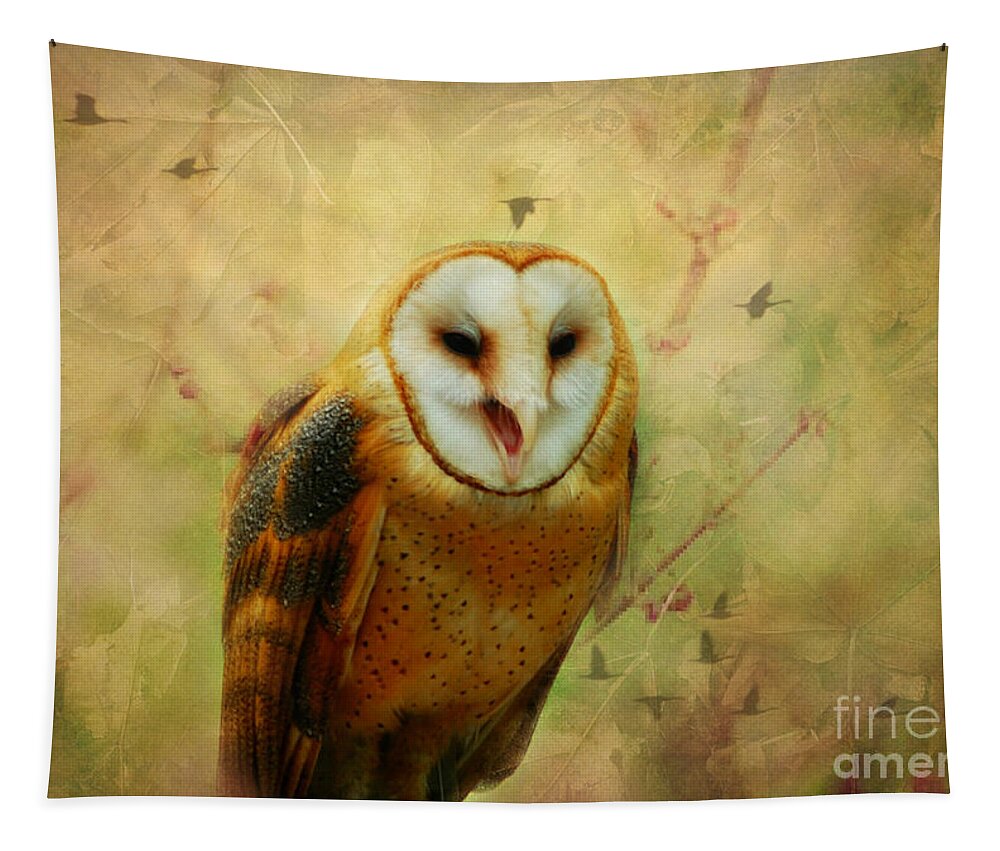  Tapestry featuring the photograph I Will Make You Smile Owl by Peggy Franz