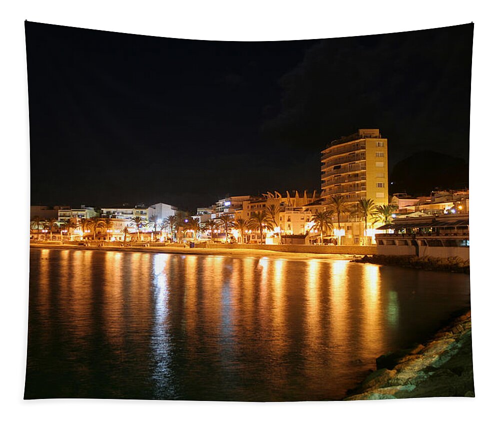 Javea Tapestry featuring the photograph Javea Port at night by Gaile Griffin Peers
