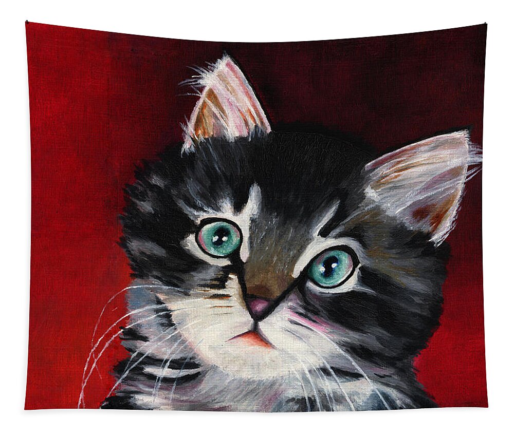 Kitten Tapestry featuring the painting Kitten in Red by Vic Ritchey