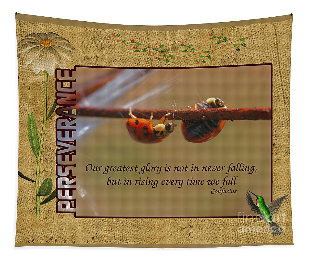 Quote Tapestry featuring the digital art Ladybugs Perseverance Inspirational Quote by Smilin Eyes Treasures