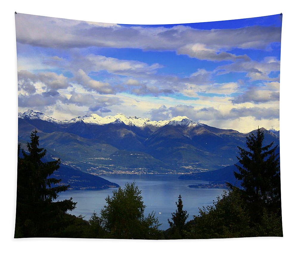 View Tapestry featuring the photograph Lake of Como View by Valentino Visentini