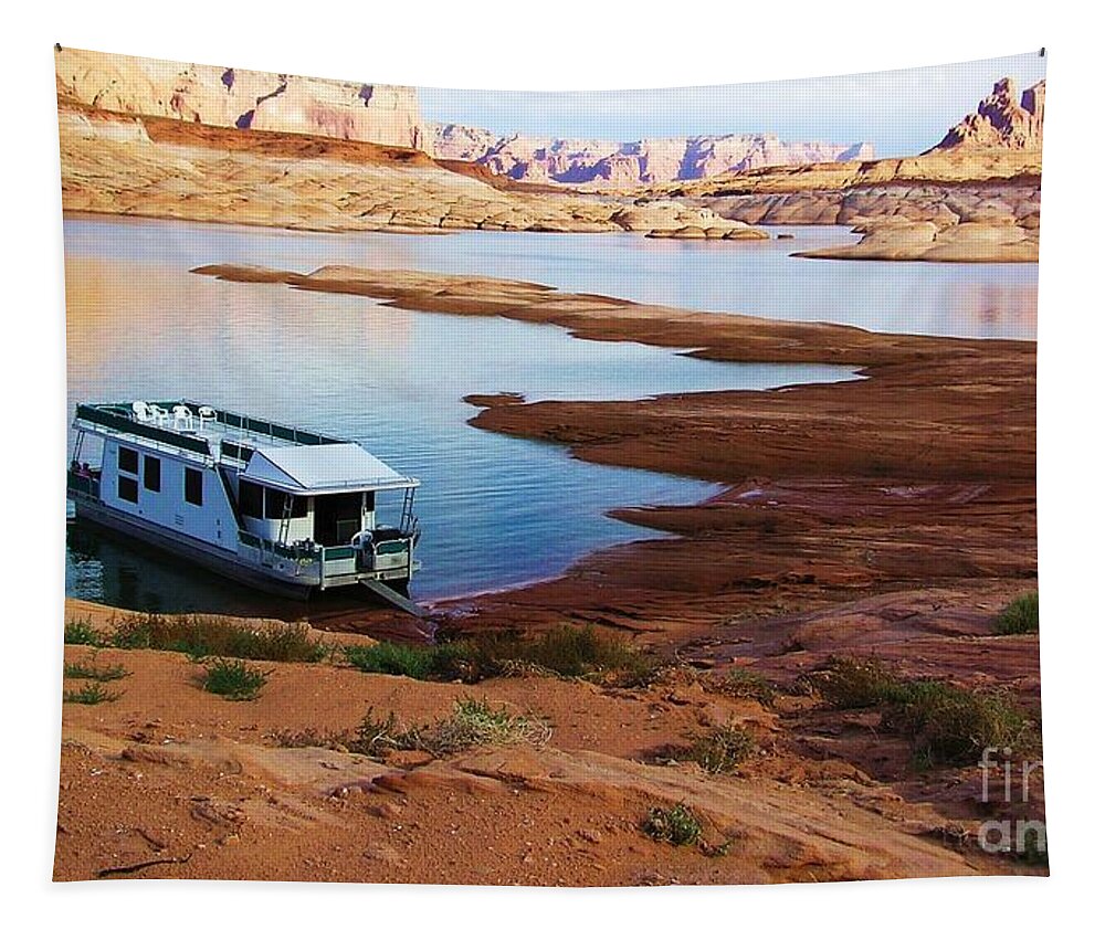 Lake Powell Tapestry featuring the photograph Lake Powell Houseboat by Michele Penner