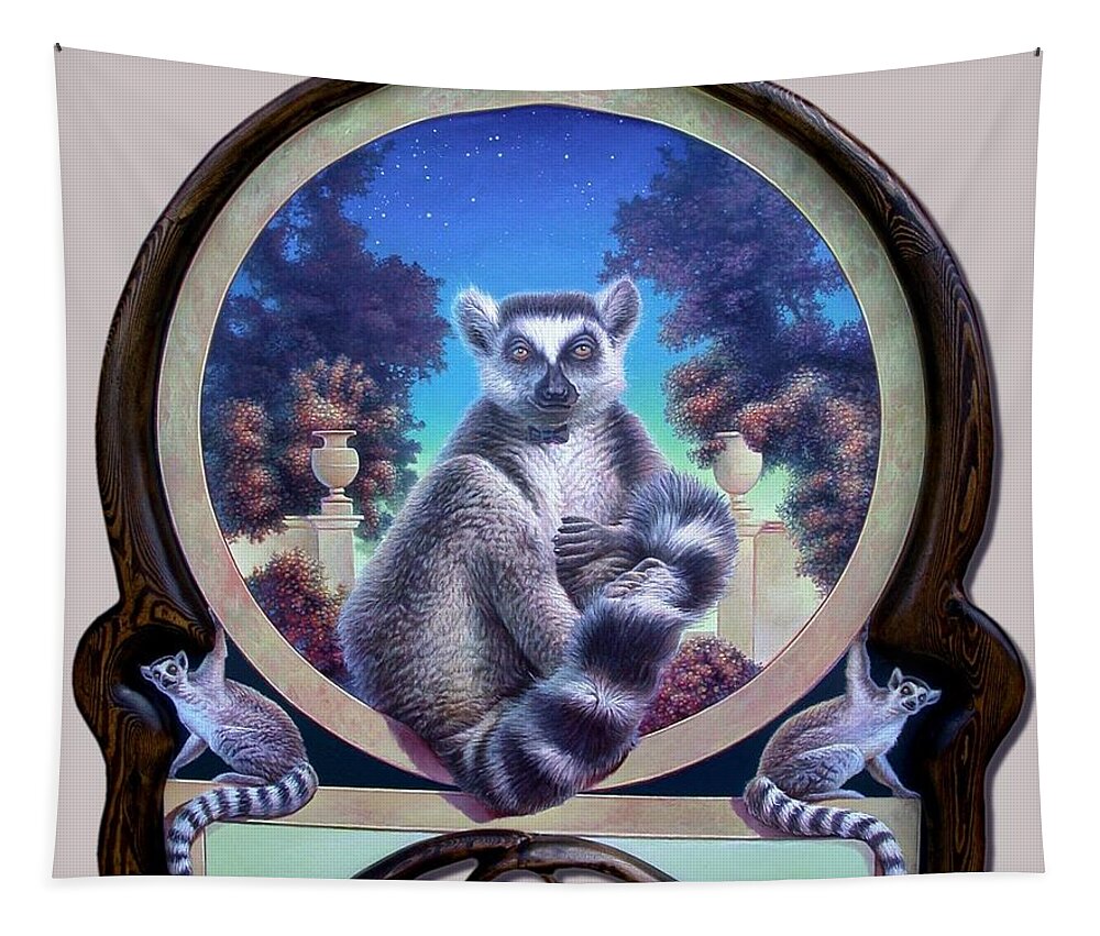 Lemur Tapestry featuring the painting ZooFari Poster The Lemur #2 by Hans Droog