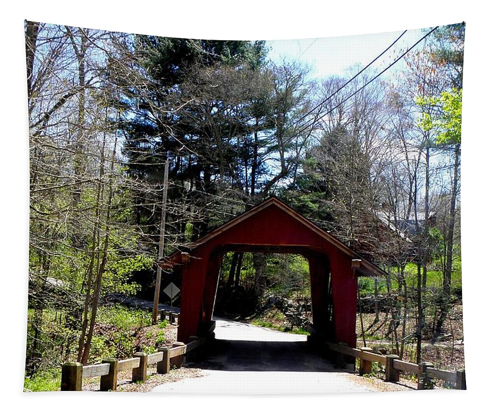 Red Covered Bridge Tapestry featuring the photograph Levis Mill Blackwell Brook and Bridge by Kim Galluzzo Wozniak