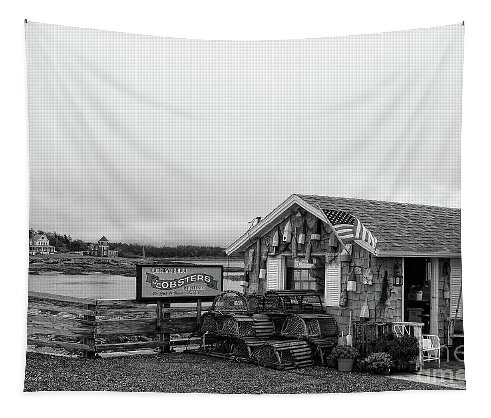 Maine Tapestry featuring the photograph Lobster House bw by Sue Karski