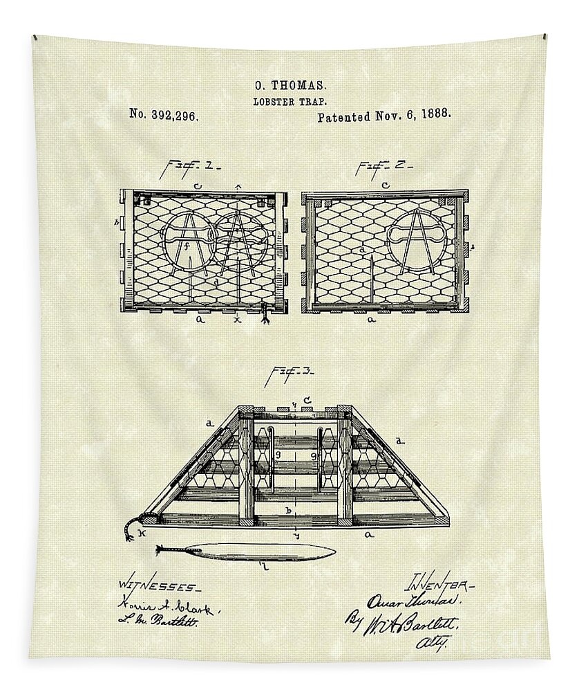 Lobster Trap 1888 Patent Art Tapestry by Prior Art Design - Fine Art America