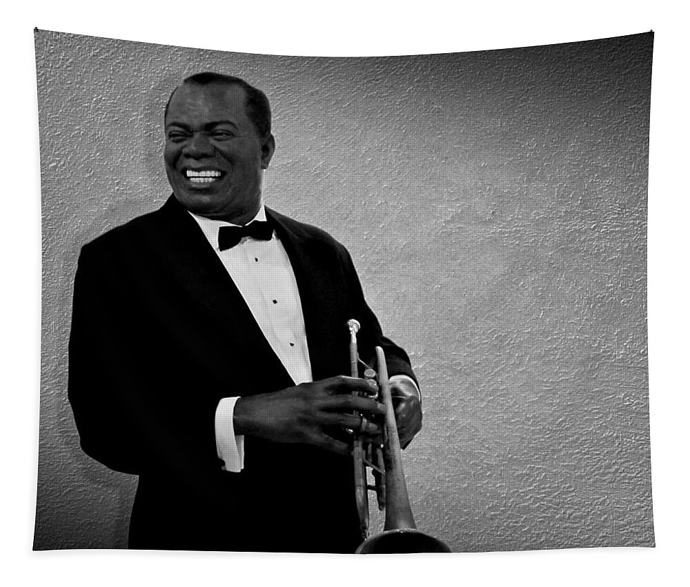 Louis Armstrong Tapestry featuring the photograph Louis Armstrong BW by David Dehner