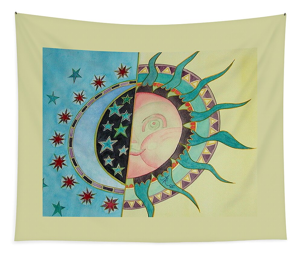 Sun Tapestry featuring the painting Love You Day and Night by Anna Ruzsan