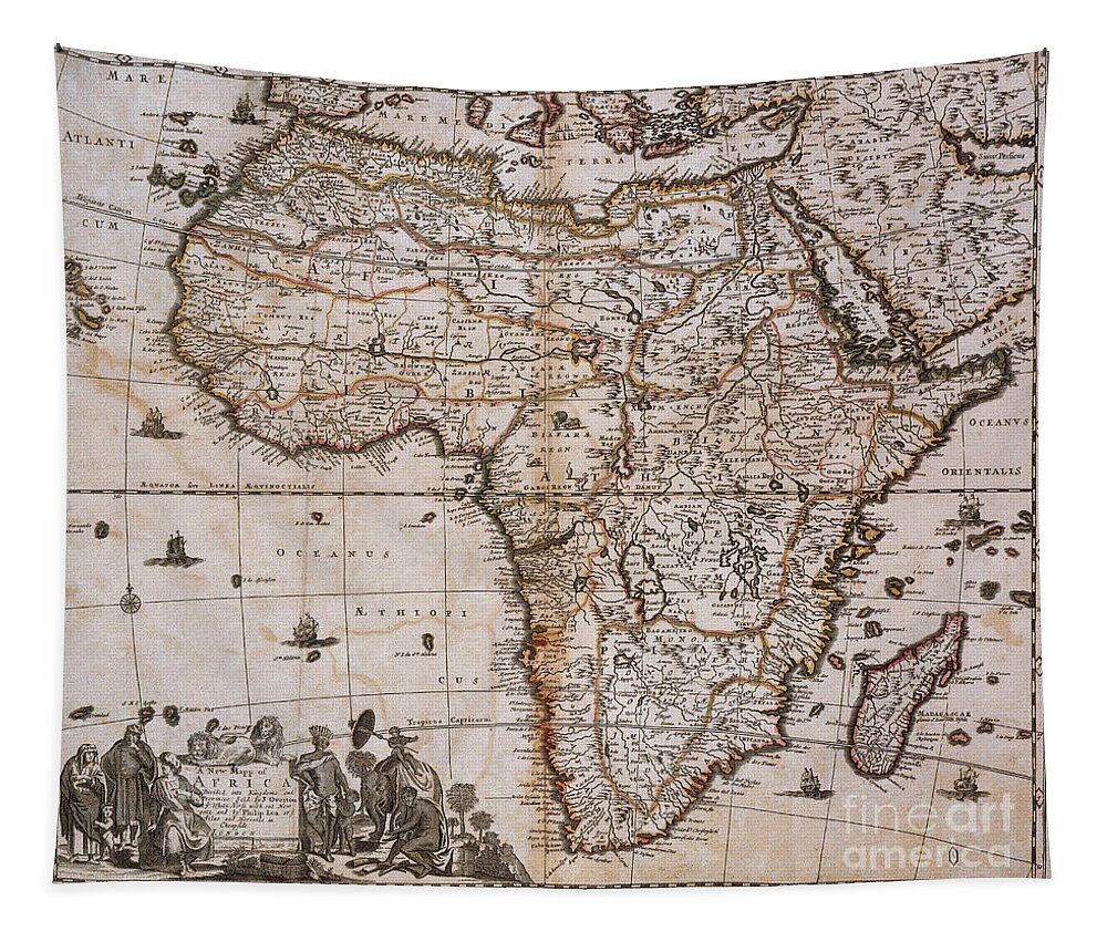 Map Tapestry featuring the photograph Map Of Africa, 1688 by Photo Researchers
