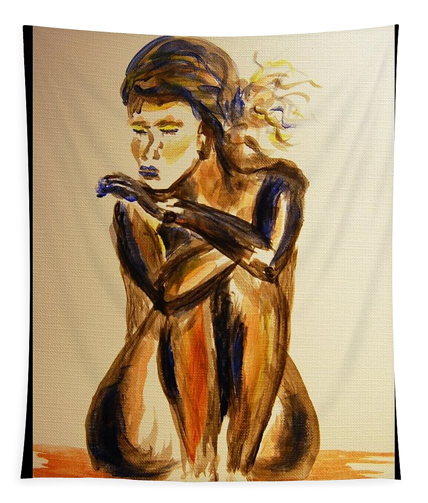 Seated Tapestry featuring the painting Melancholy by Angela Murray