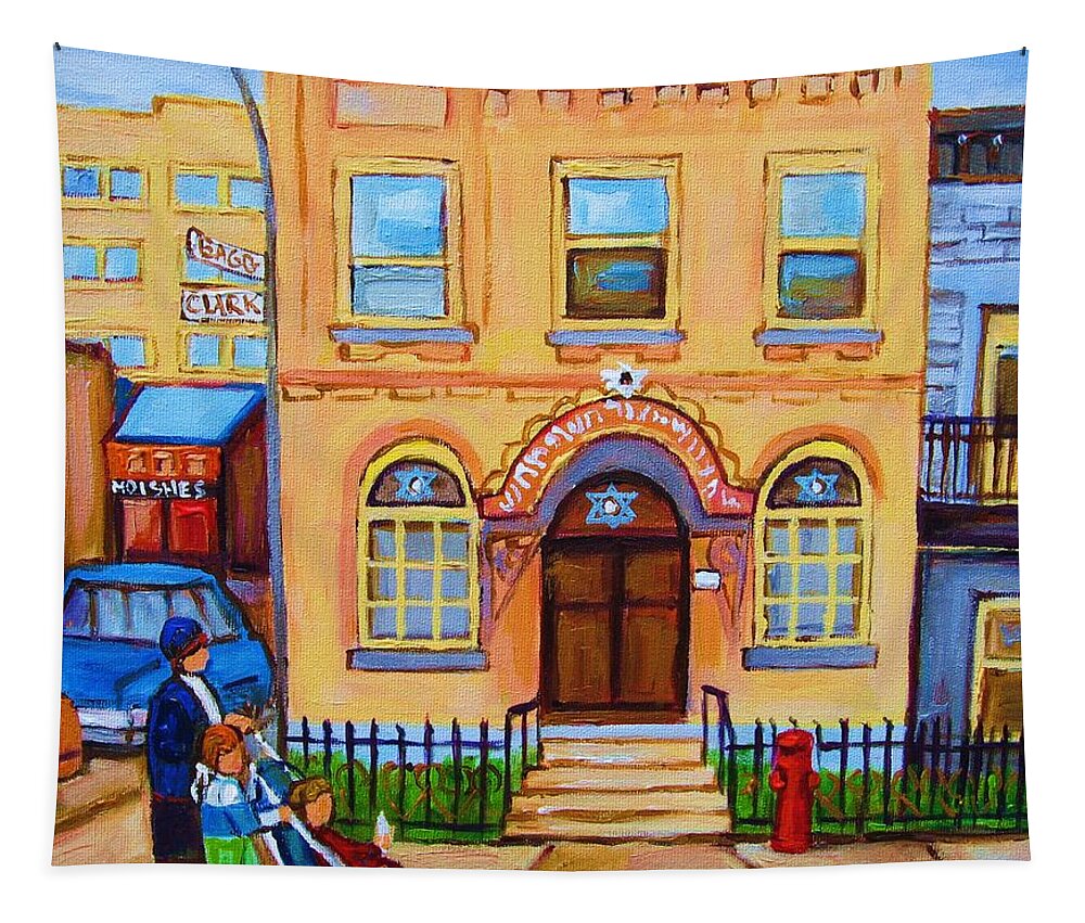 Cityscape Tapestry featuring the painting Mother with Baby Carriage by Carole Spandau