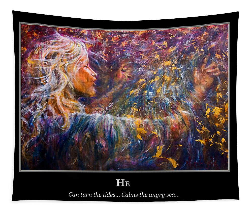 Jesus Tapestry featuring the painting Motivational He Jesus by Nik Helbig