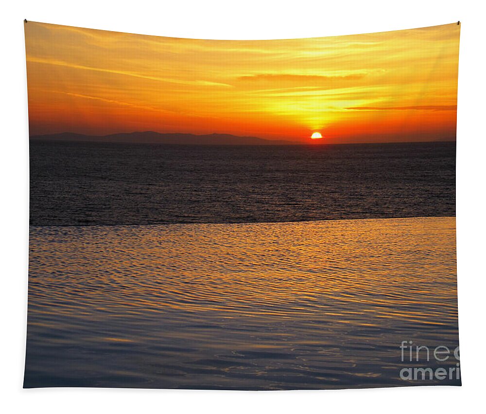 Mykonos Tapestry featuring the photograph Mykonos Sunset by Leslie Leda