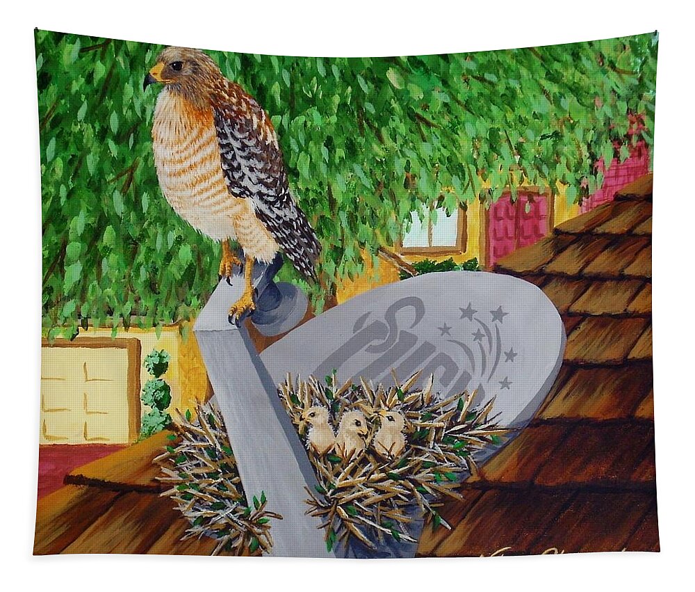 Print Tapestry featuring the painting Nature Channel- Red Shouldered Hawk by Katherine Young-Beck