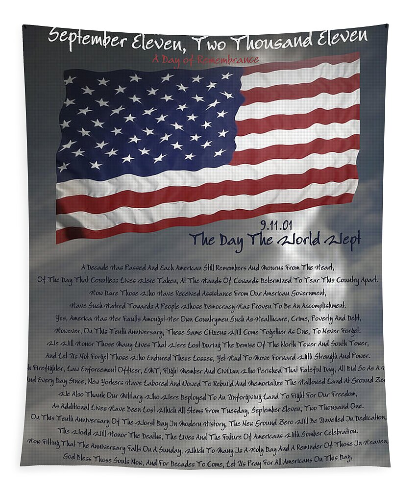 9/11 Tapestry featuring the digital art Ode for September Eleven Anniversary by DigiArt Diaries by Vicky B Fuller