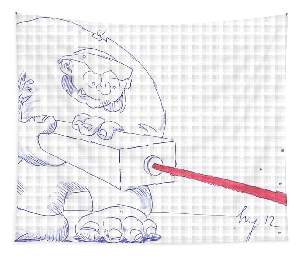 Ogre Tapestry featuring the drawing Ogre with Laser Cartoon by Mike Jory